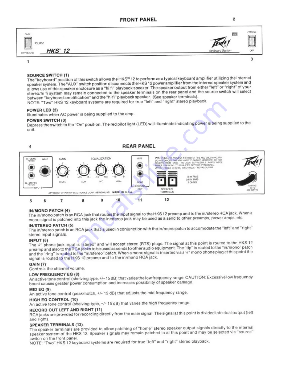 Peavey HKS 12 User Manual Download Page 2