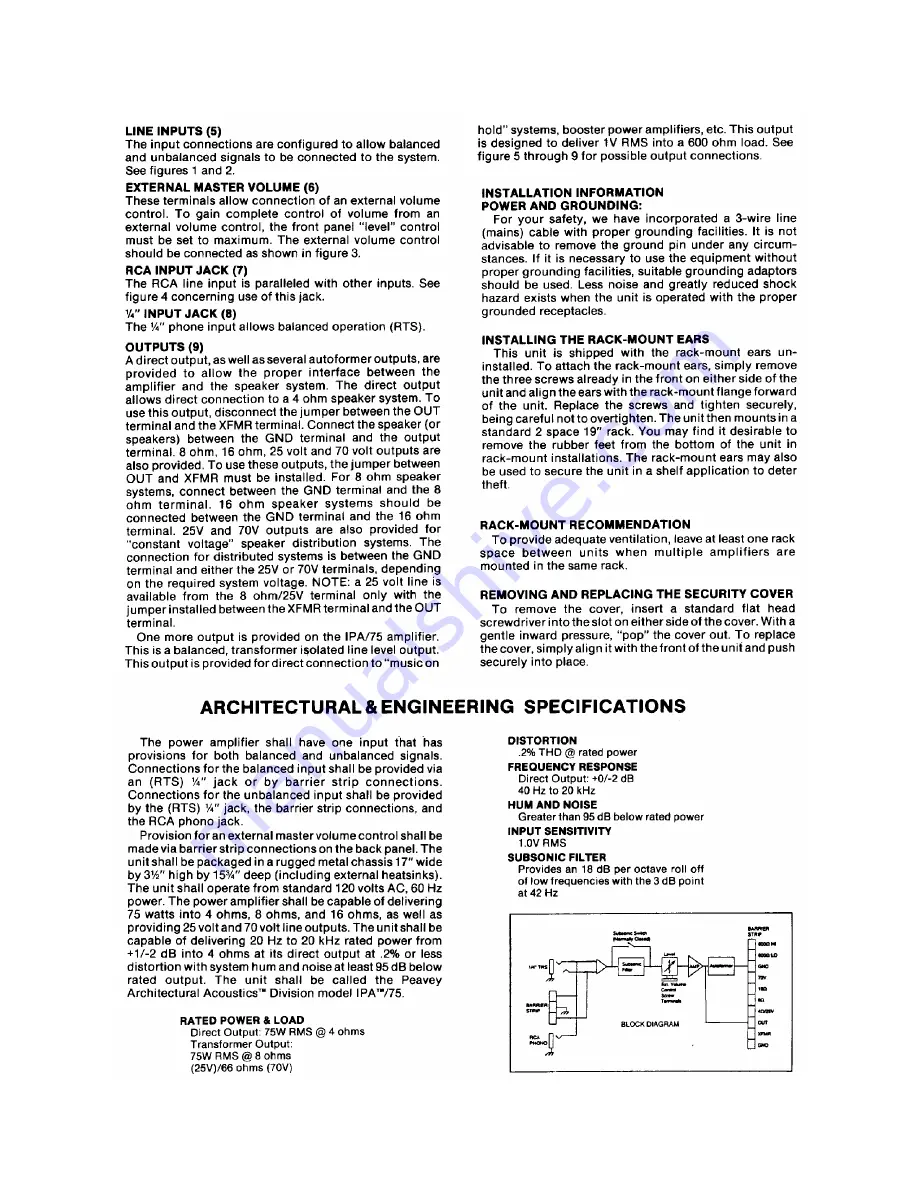 Peavey IPA 75 User Manual Download Page 3