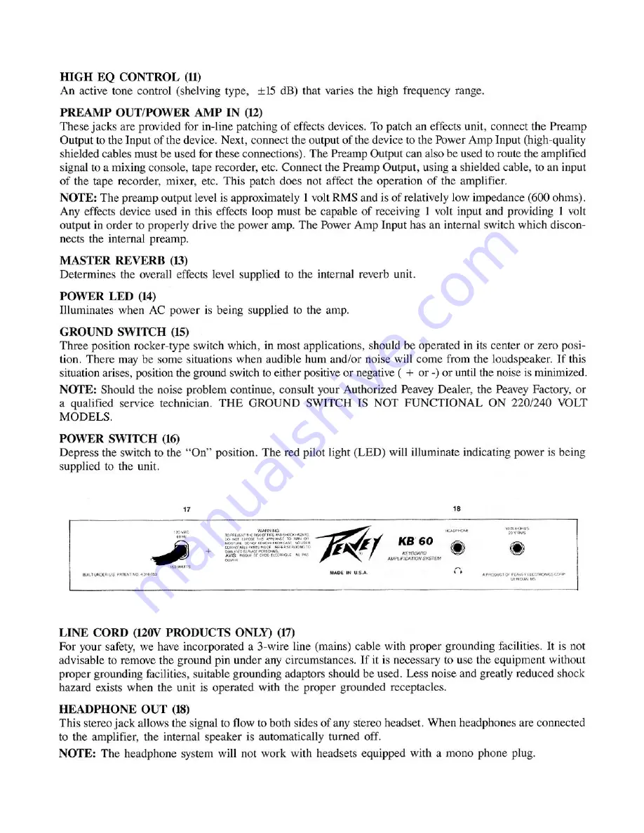 Peavey KB 60 Operating Manual Download Page 4