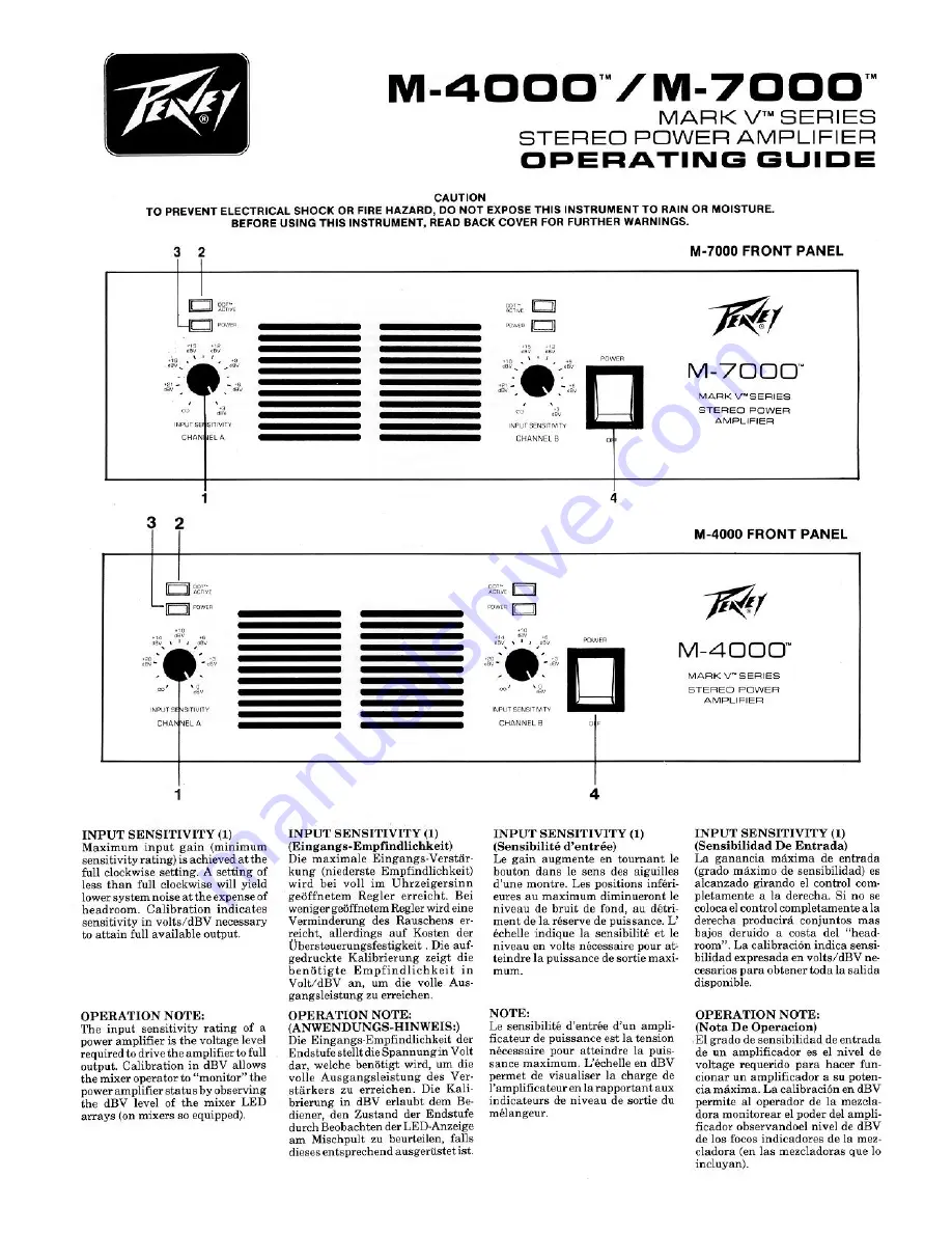 Peavey Mark V M-4000 Operating Manual Download Page 1