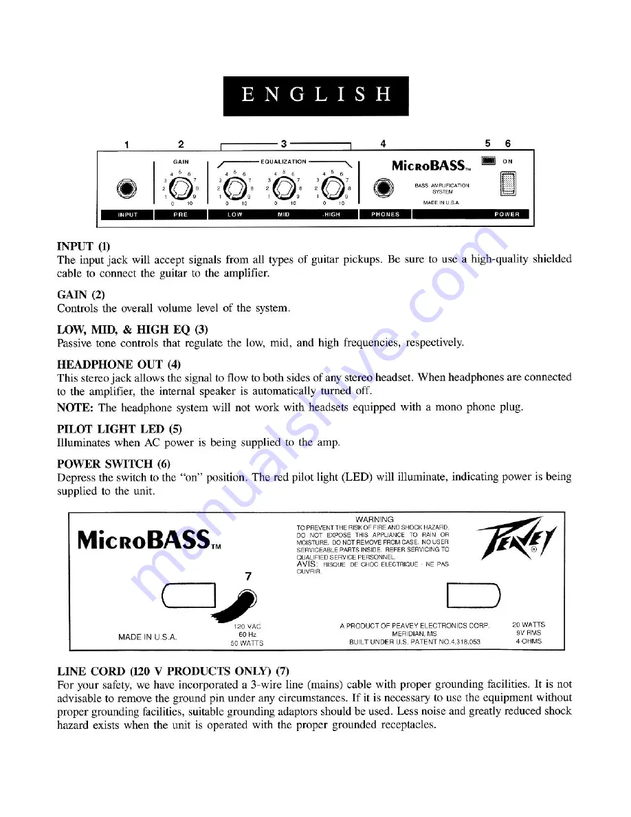 Peavey MicroBass Скачать руководство пользователя страница 3