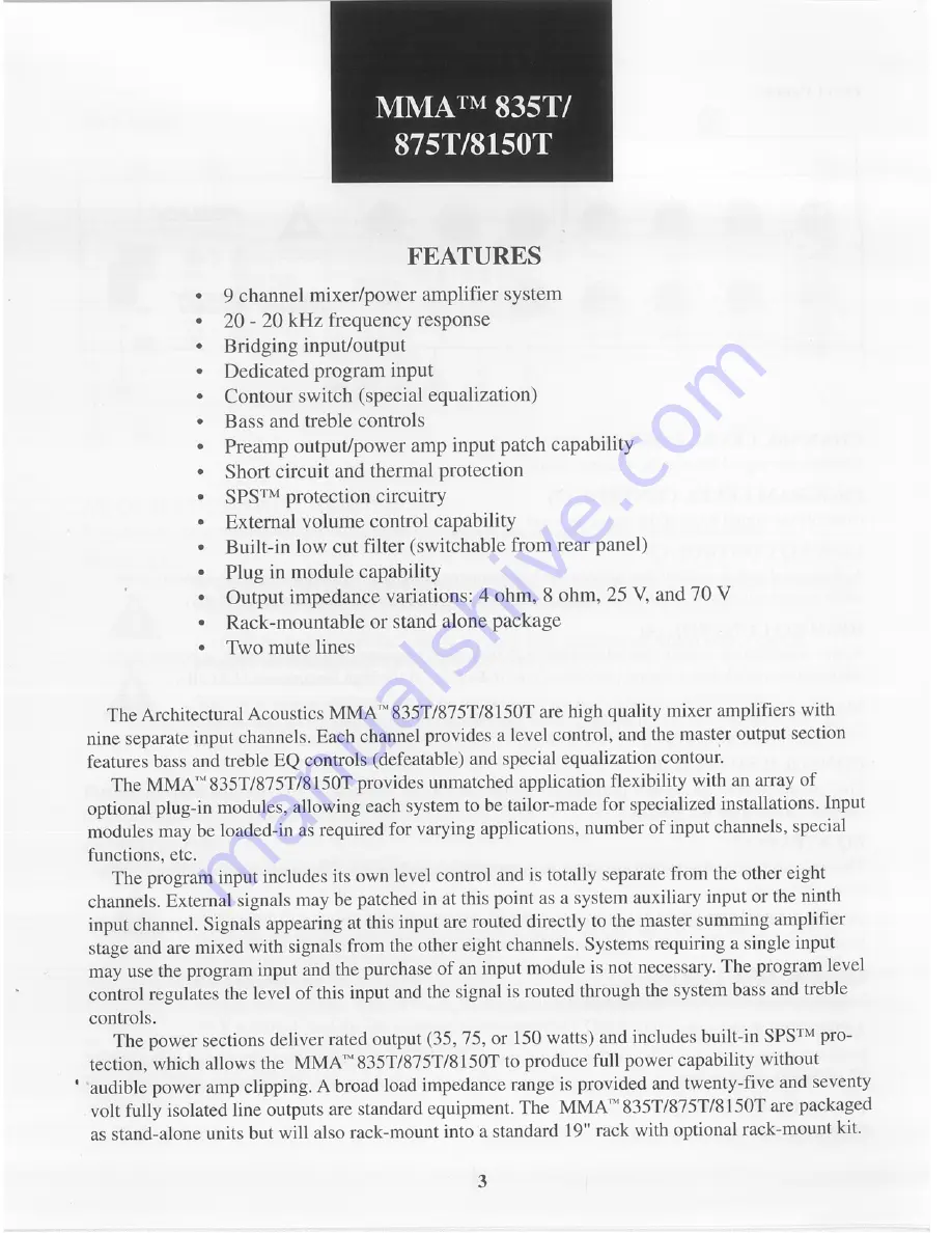 Peavey MMA 8150T II Operating Manual Download Page 3