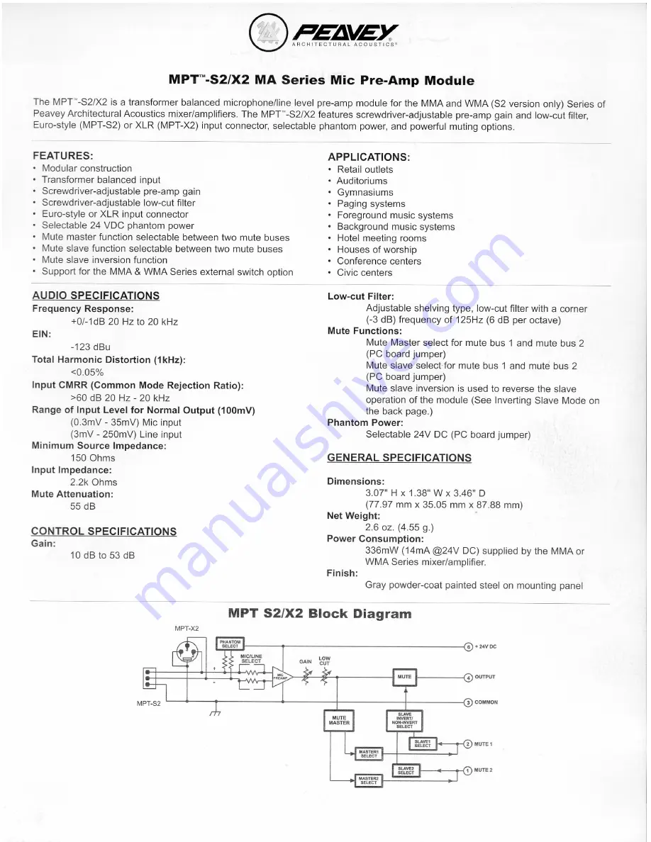 Peavey MPT-S2 Скачать руководство пользователя страница 1