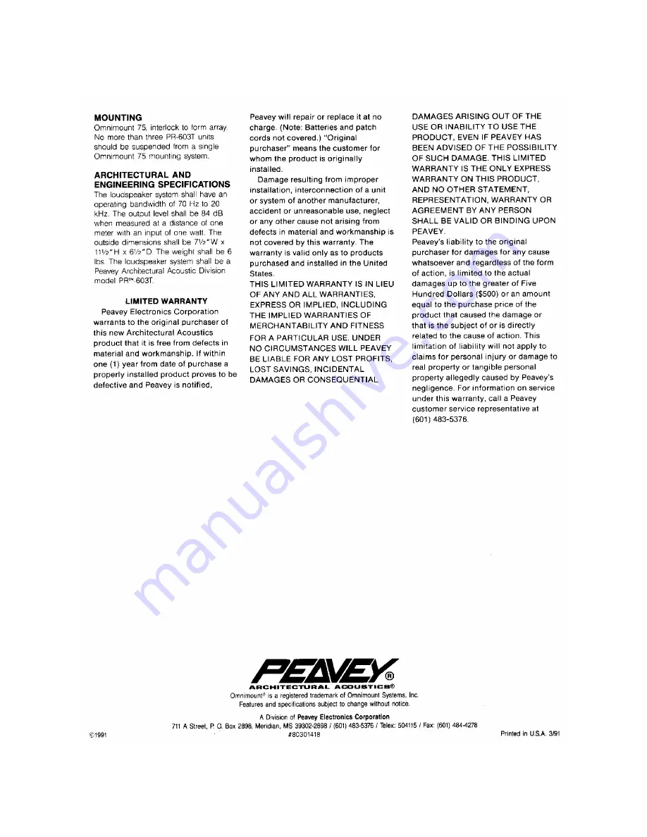 Peavey PR 603T Specifications Download Page 4