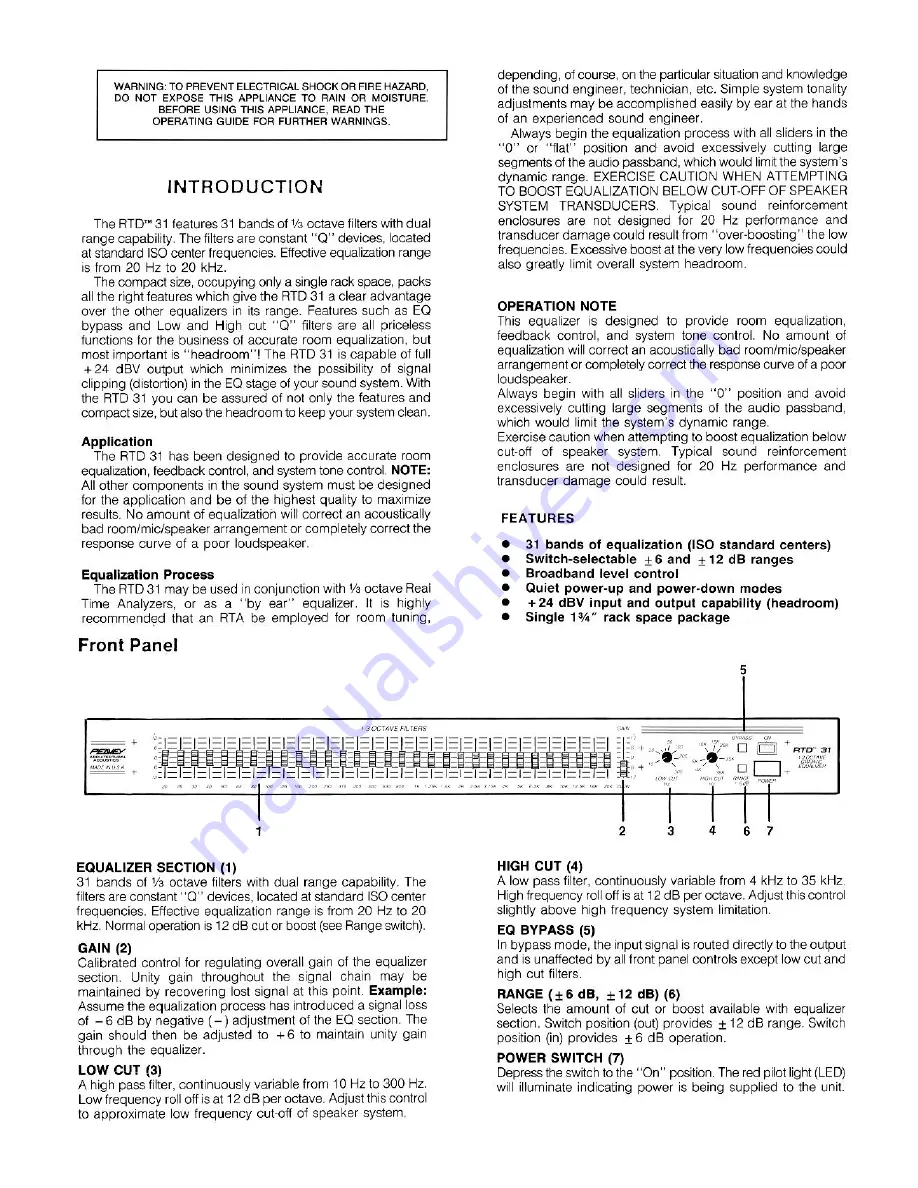 Peavey RTD 31 Operating Instructions Manual Download Page 3