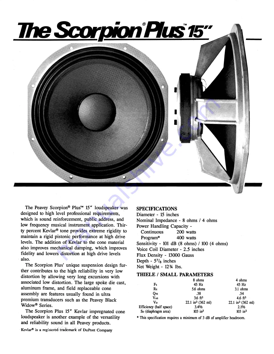 Peavey Scorpion Series ScorpionPlus 15 Скачать руководство пользователя страница 1