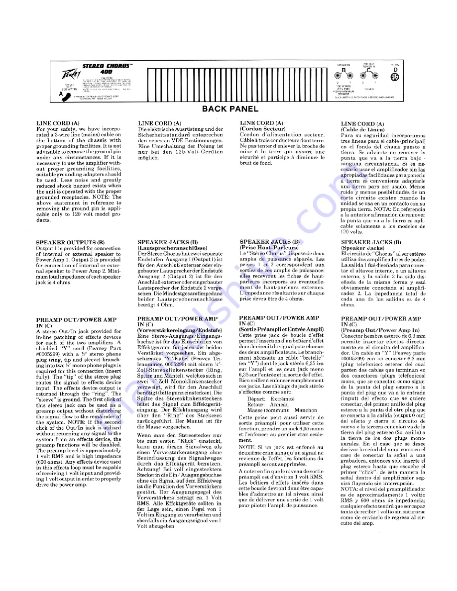 Peavey STEREO CHORUS 400 Скачать руководство пользователя страница 4