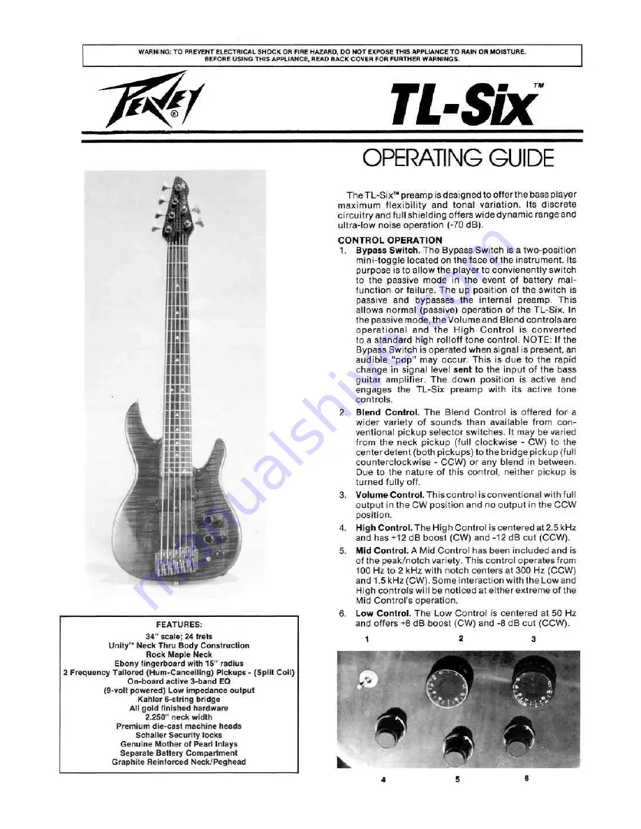 Peavey TL-Six Operating Manual Download Page 1