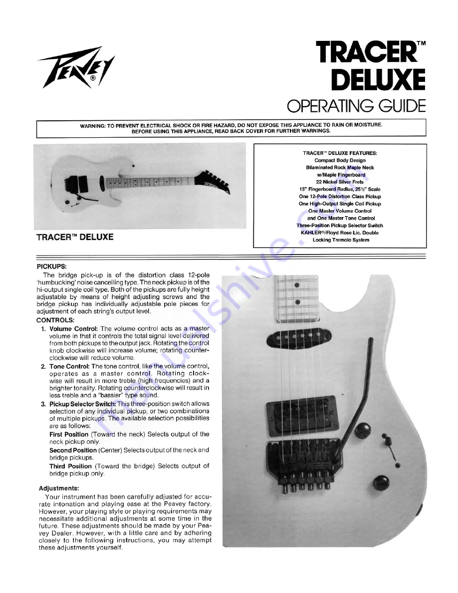 Peavey Tracer Deluxe Operating Manual Download Page 1