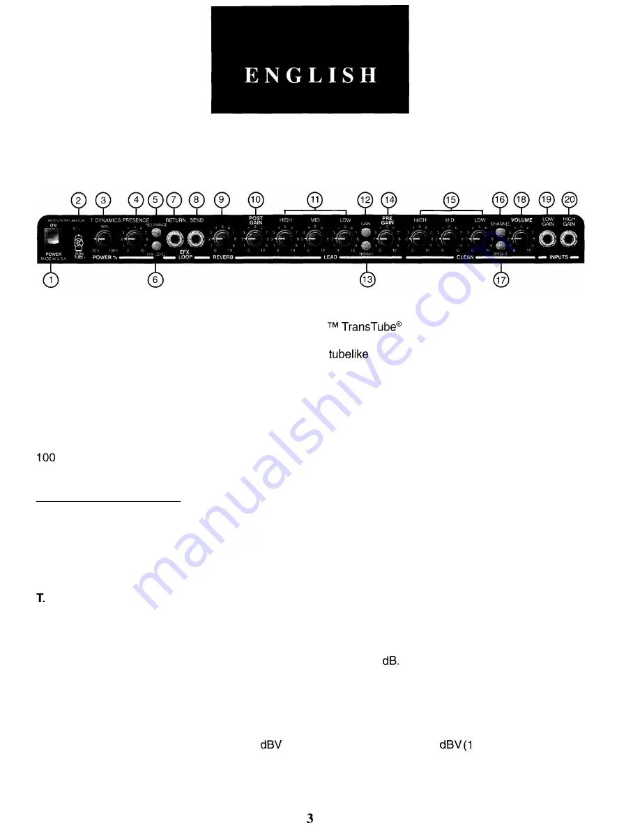 Peavey Transtube Series 110 EFX Скачать руководство пользователя страница 3