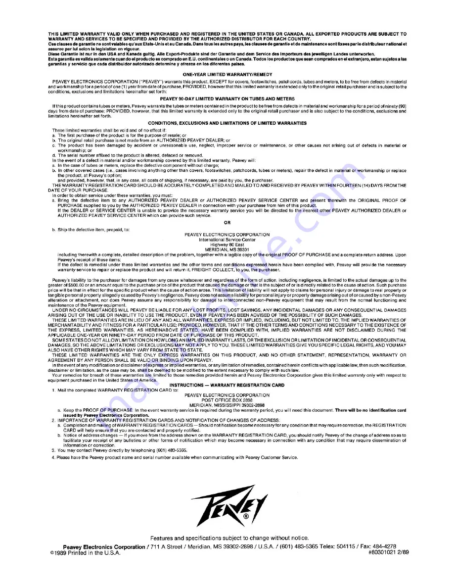 Peavey Triumph Triumph 120 User Manual Download Page 6