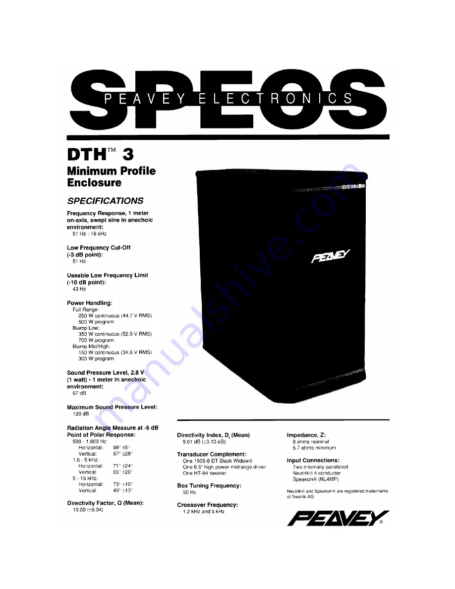 Peavey VB -3 Specification Sheet Download Page 1