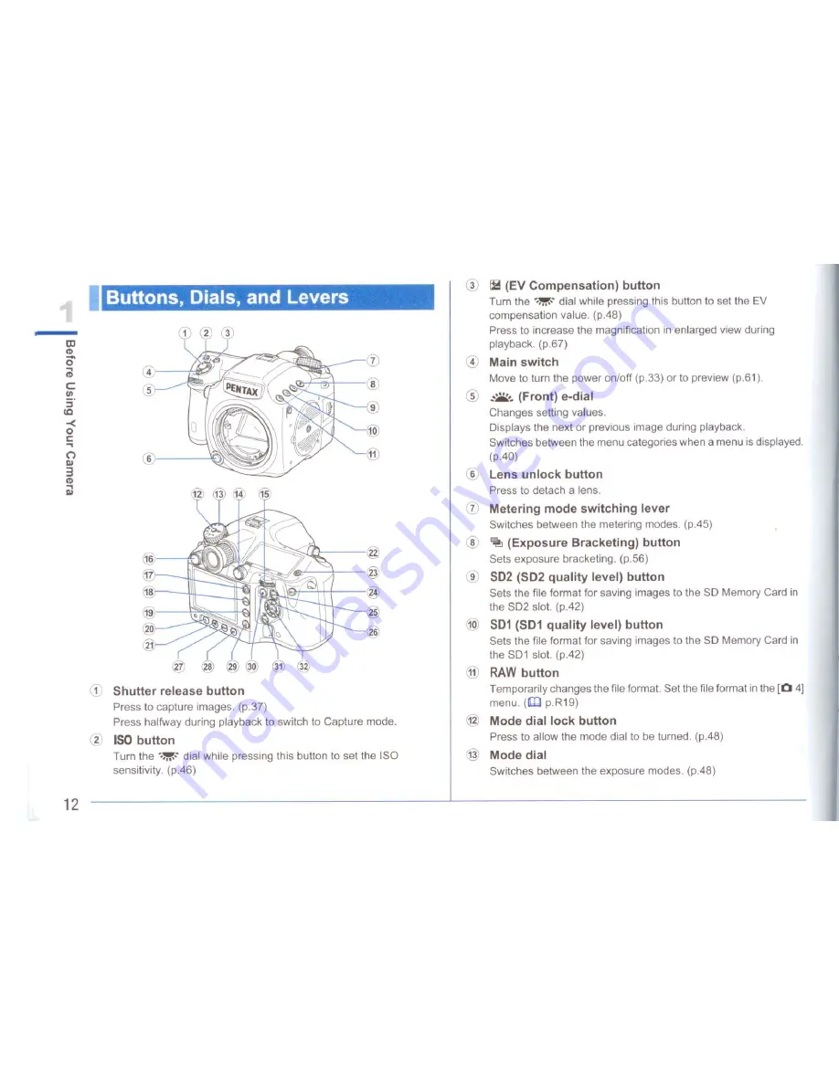 Pentax 645D Operation Manual Download Page 14