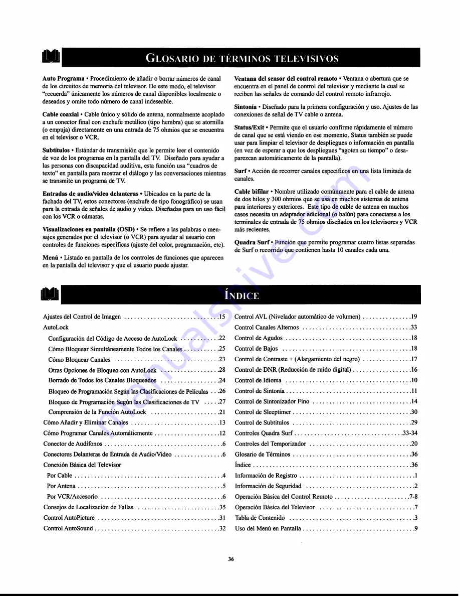 Philips 13-COLORTV (Spanish) Instrucciones De Uso Download Page 36