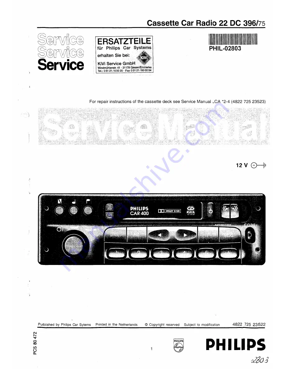 Philips 22 DC 396/75 Service Manual Download Page 1