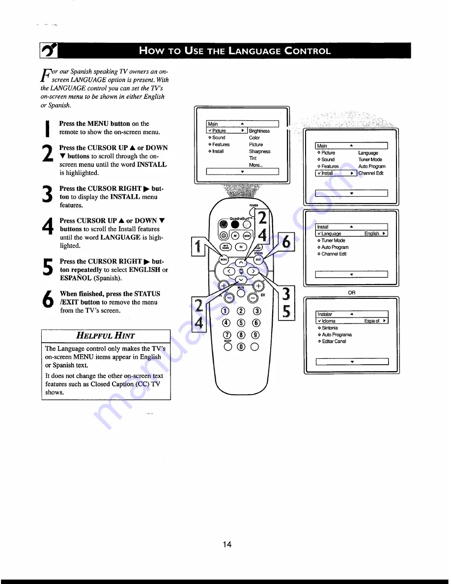 Philips 27-COLOR TV FAUX FLAT BLACK CAB. 27PT541S Directions For Use Manual Download Page 14