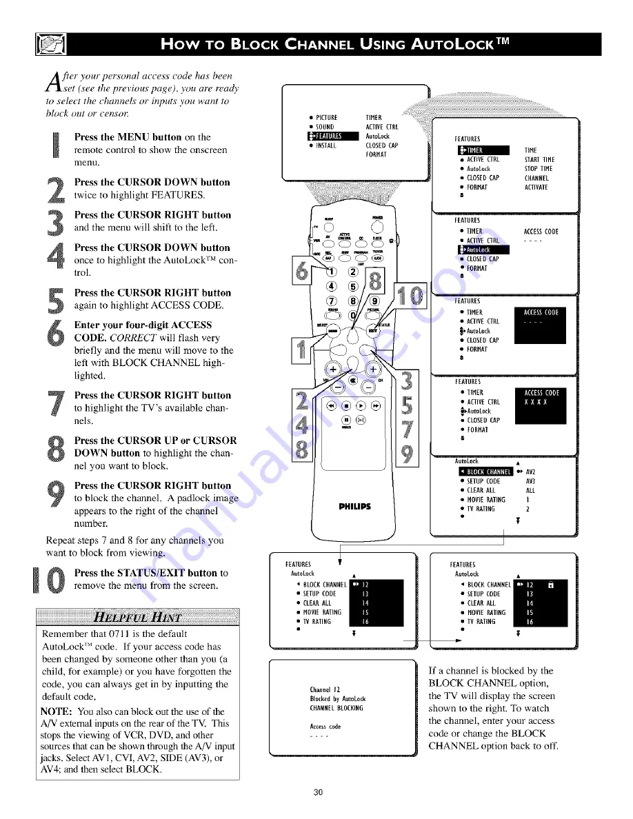 Philips 30 IN WIDESCREEN REAL FLAT HDTV 30PW850H Directions For Use Manual Download Page 30