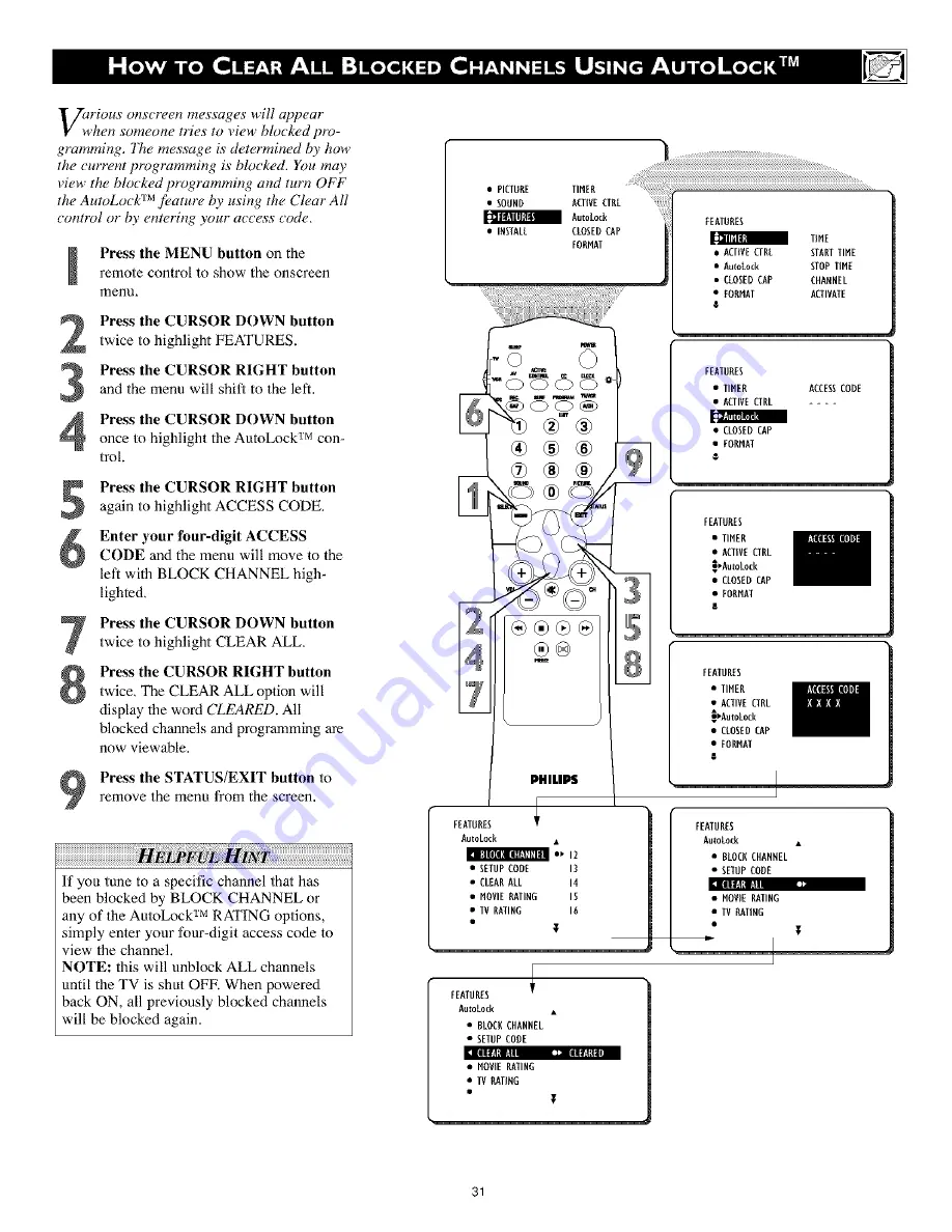 Philips 30 IN WIDESCREEN REAL FLAT HDTV 30PW850H Directions For Use Manual Download Page 31