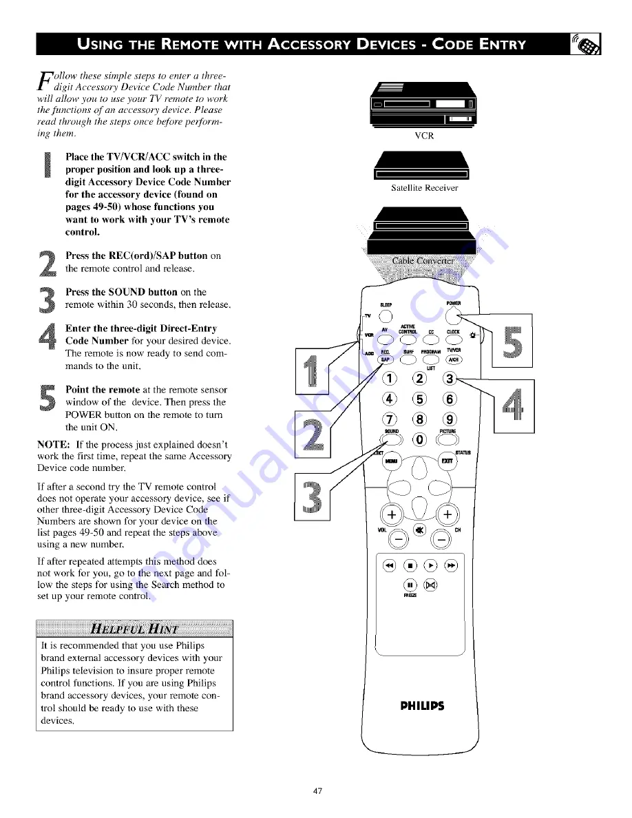 Philips 30 IN WIDESCREEN REAL FLAT HDTV 30PW850H Directions For Use Manual Download Page 47