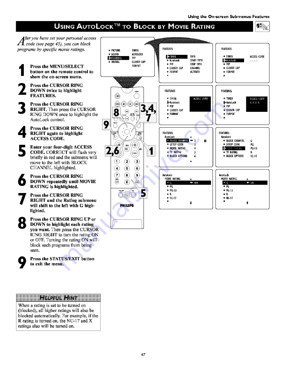 Philips 51 IN DIGITAL WIDESCREEN HDTV MONITOR 51PW9363 Directions For Use Manual Download Page 47