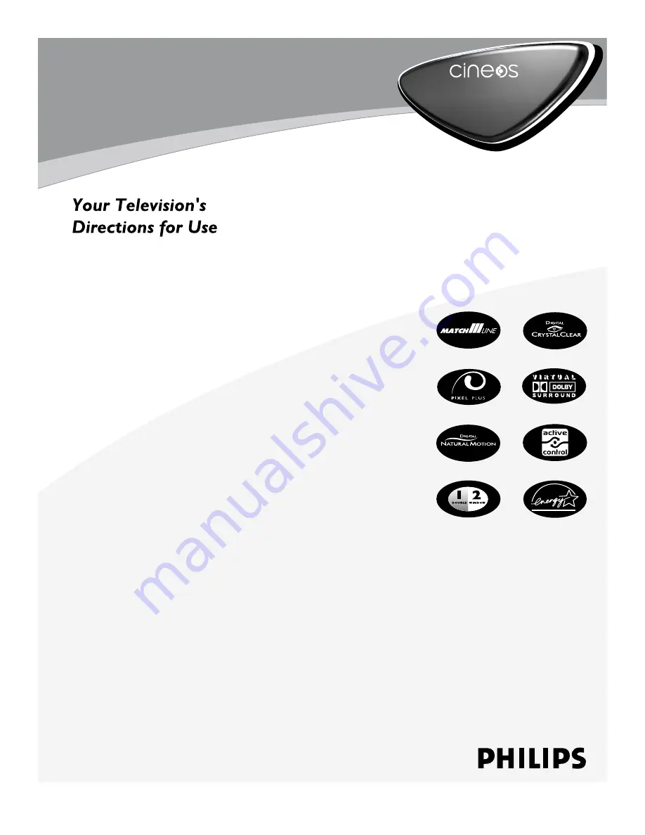 Philips 55-PROJECTION TV PIXEL PLUS 55PL9774-37B Directions For Use Manual Download Page 1