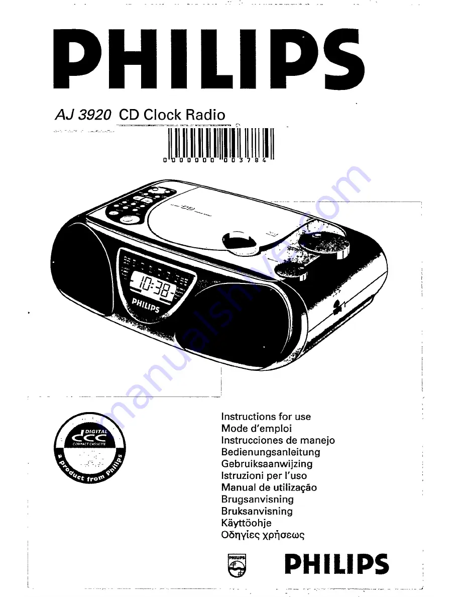 Philips AJ3920 (Danish) Instructions For Use Manual Download Page 1