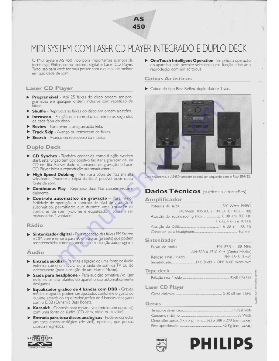 Philips AS450 (Portuguese) Specifications Download Page 2