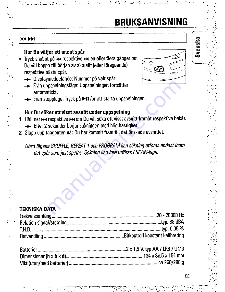 Philips AZ 7261 (Swedish) Instructions For Use Manual Download Page 11