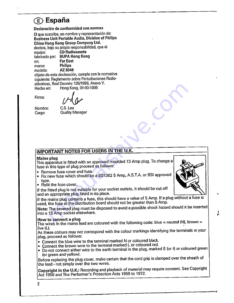 Philips AZ 8348 Instructions For Use Manual Download Page 2