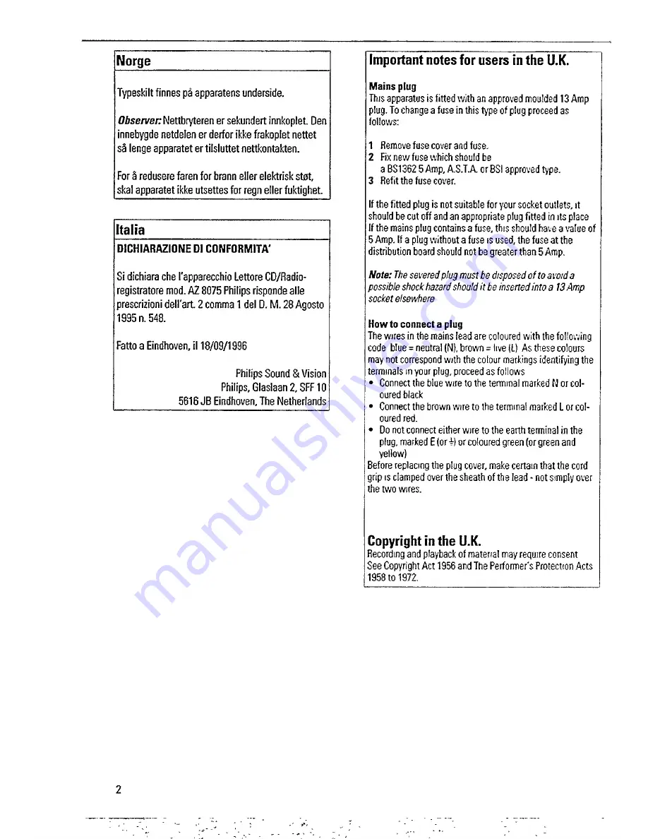 Philips AZ8075 Instructions For Use Manual Download Page 2