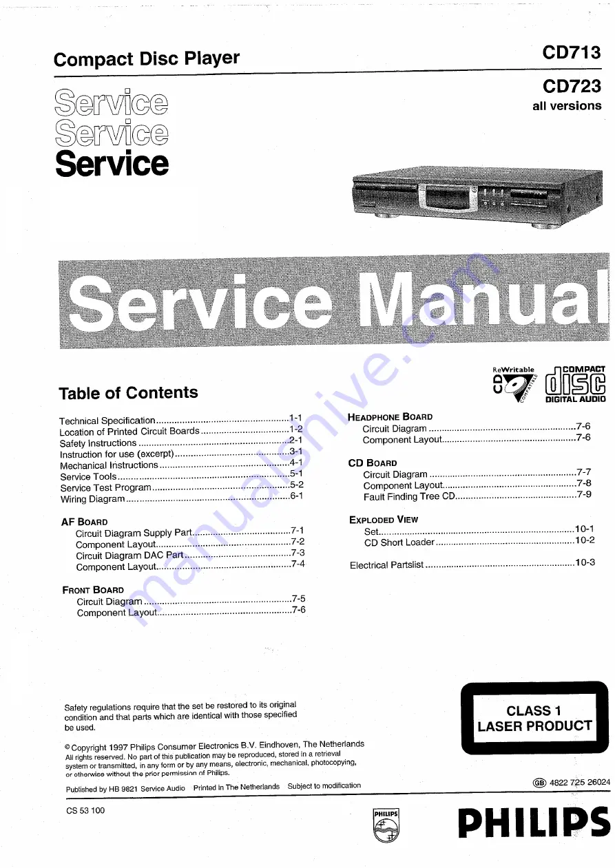 Philips CD 713 Service Manual Download Page 1