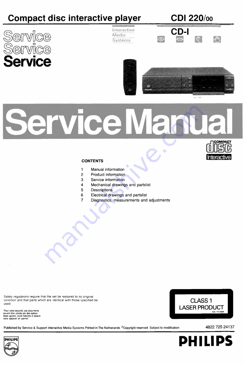 Philips CDI 220/00 Service Manual Download Page 1