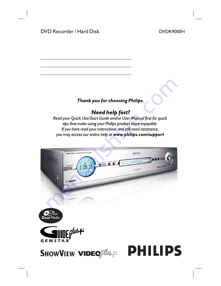 Philips Cineos DVDR9000H User Manual Download Page 1