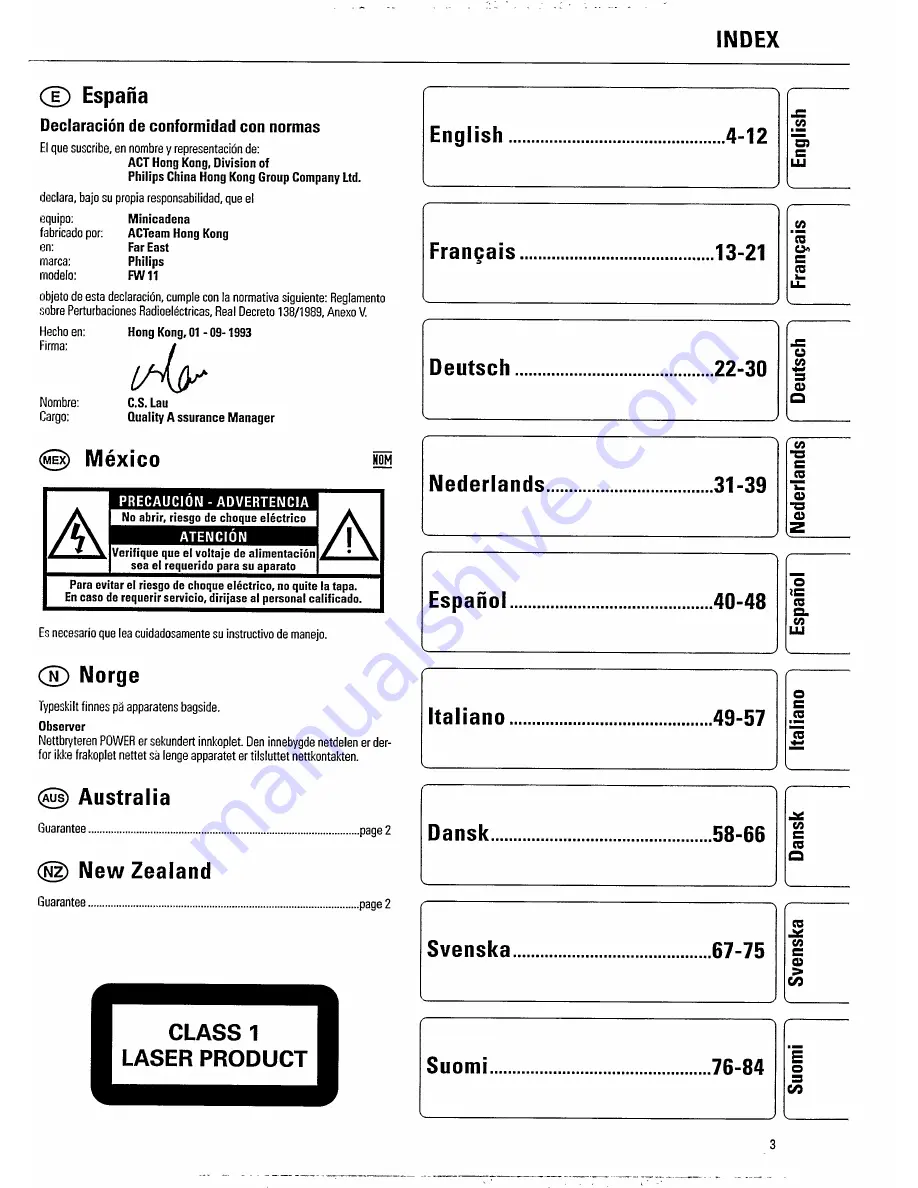 Philips FW 11 Instructions For Use Manual Download Page 3