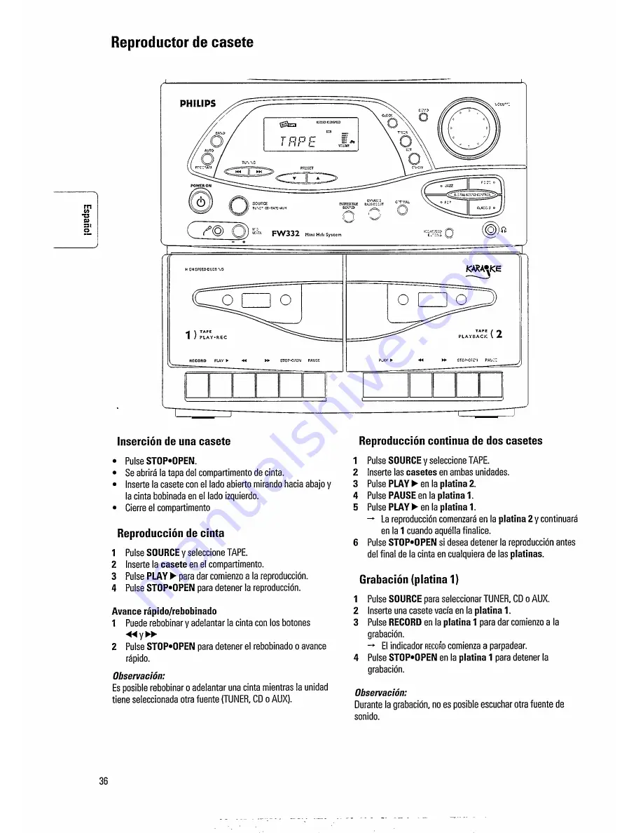 Philips FW 322 (Spanish) Instrucciones De Manejo Download Page 10