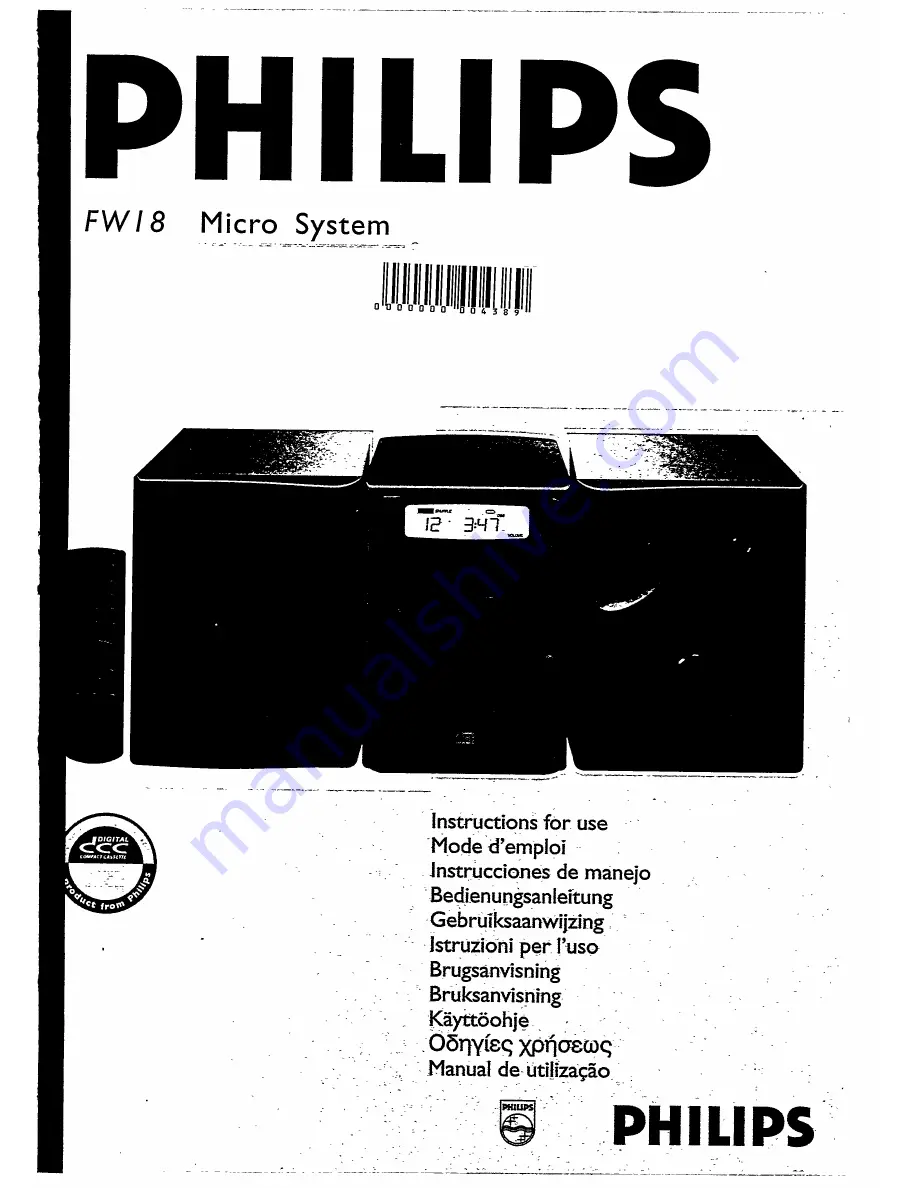 Philips FW18 Instructions For Use Manual Download Page 1