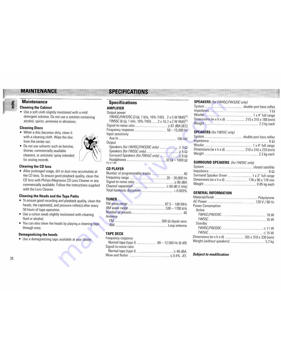 Philips FW320C/37 User Manual Download Page 26