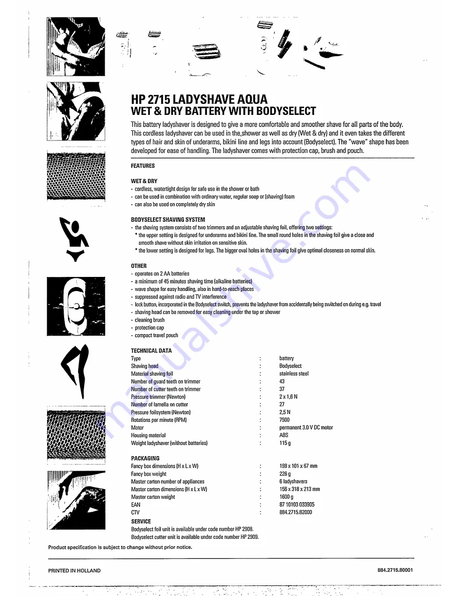 Philips HP2715/82 Specifications Download Page 2