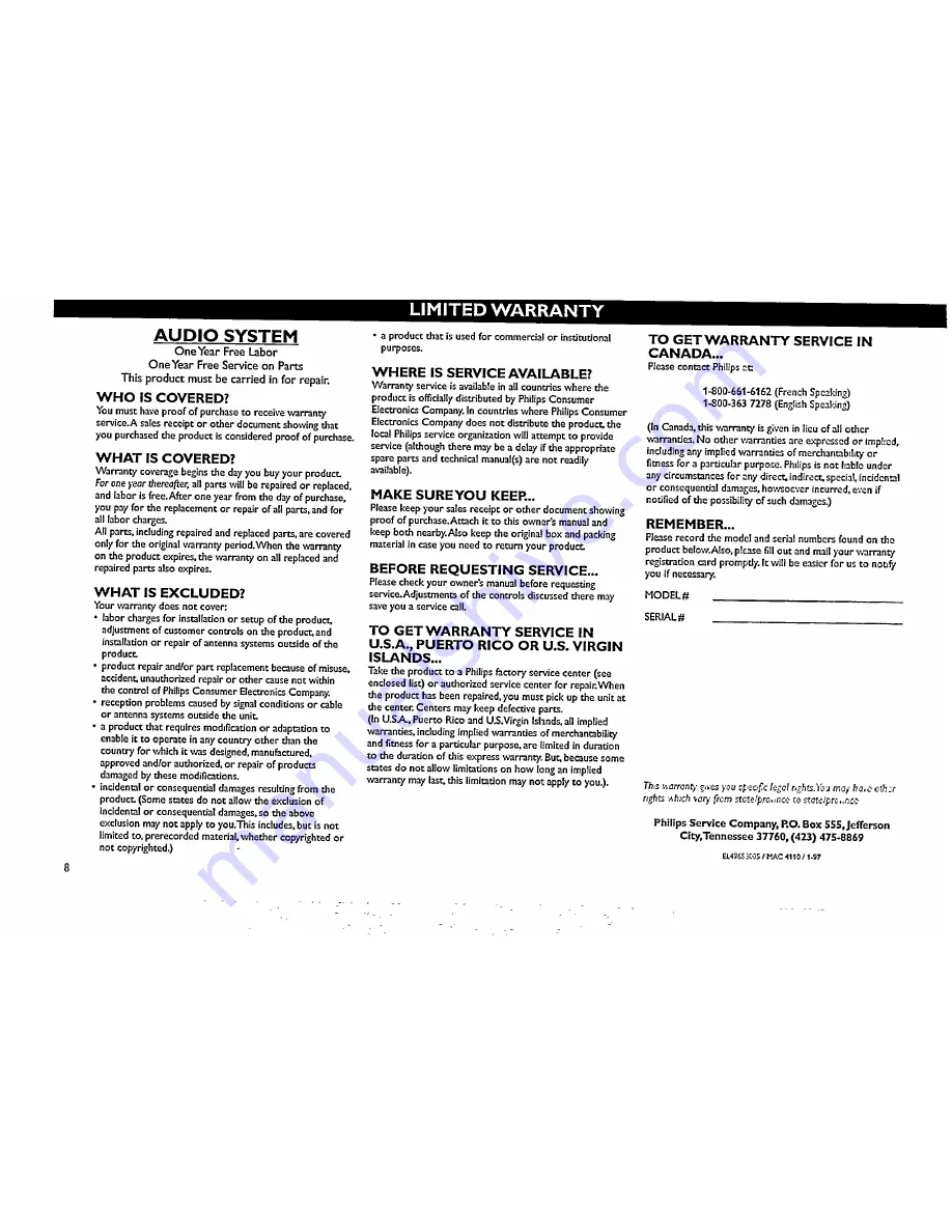 Philips Magnavox FW 62C Owner'S Manual Download Page 8