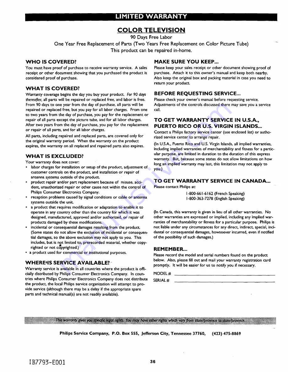 Philips Magnavox TS3254 Owner'S Manual Download Page 36