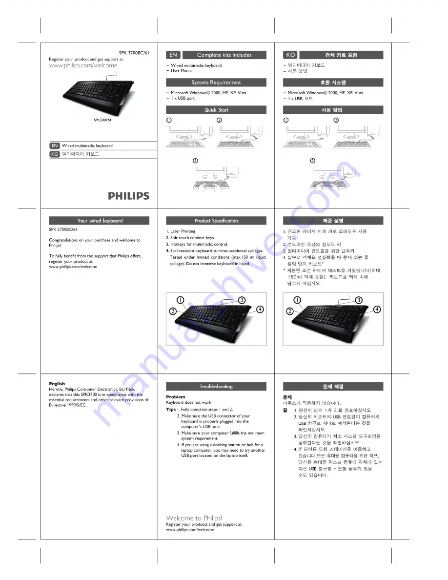 Philips SPK3700BC/61 Скачать руководство пользователя страница 1