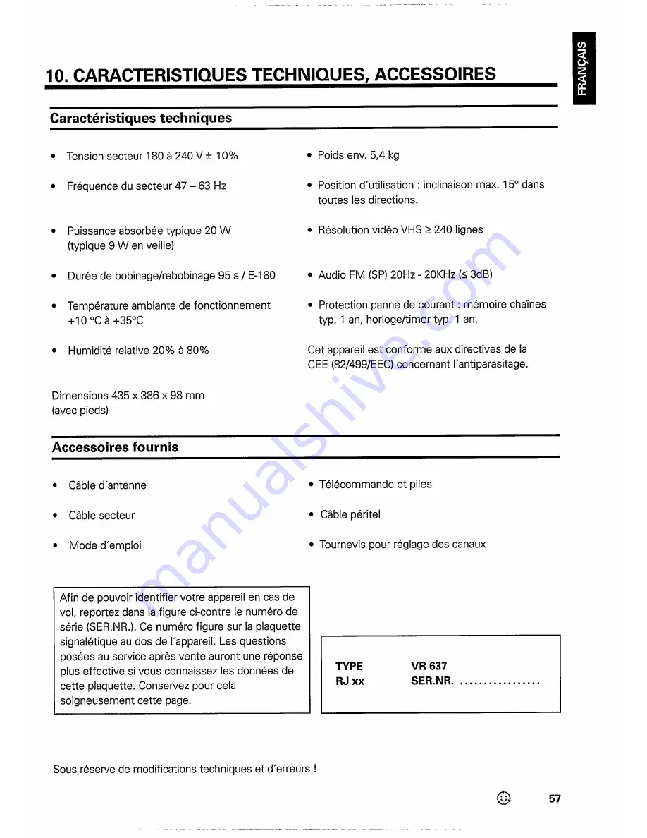 Philips Vidbo VR637/16 (French) Mode D'Emploi Download Page 59