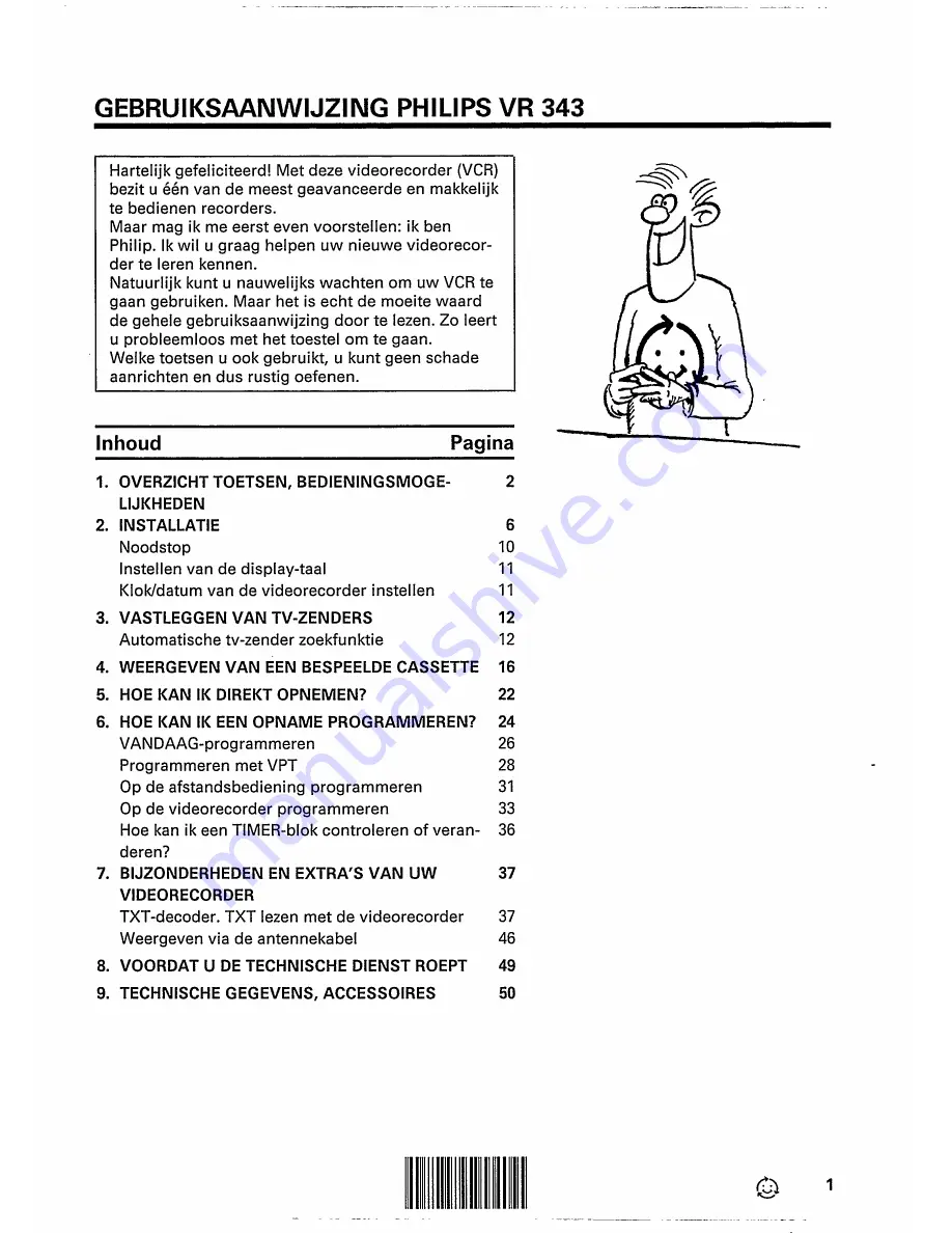 Philips VR 343 (Dutch) Gebruiksaanwijzing Download Page 3