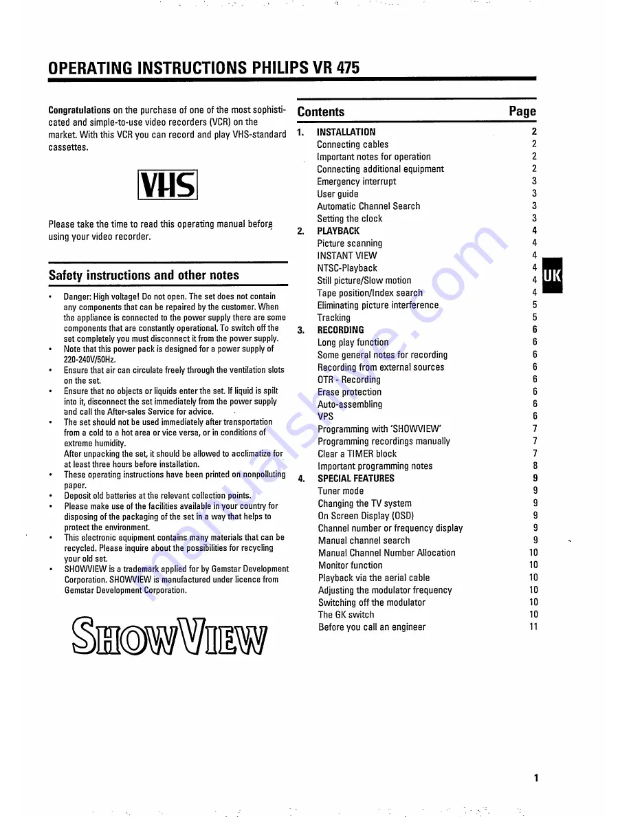 Philips VR 475 Operating Instructions Manual Download Page 5