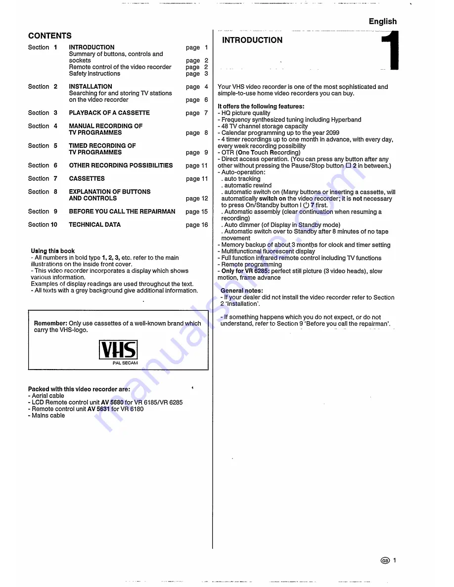 Philips VR6180 Operating Instructions Manual Download Page 5