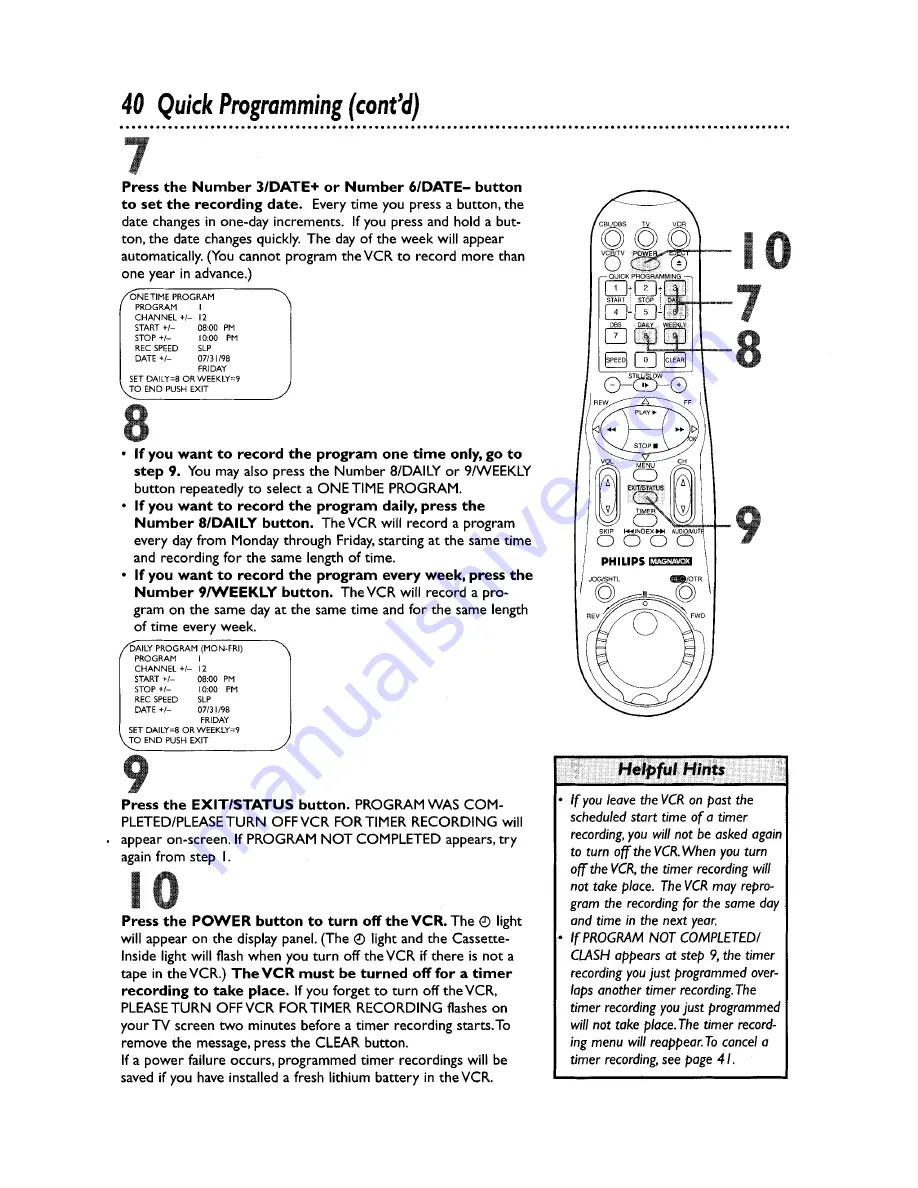 Philips VRZ464AT Owner'S Manual Download Page 40