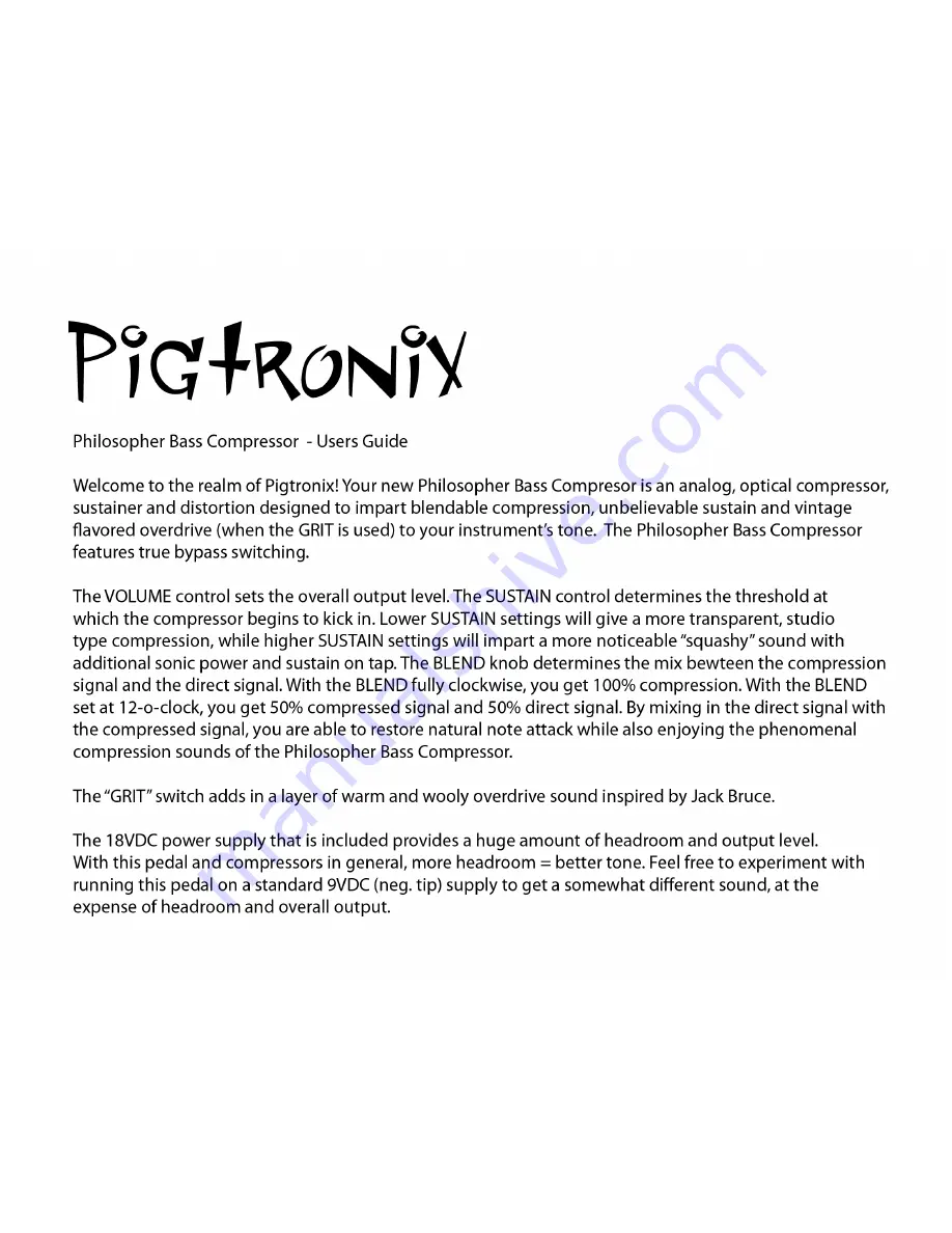 pigtronix Philosopher User Manual Download Page 1