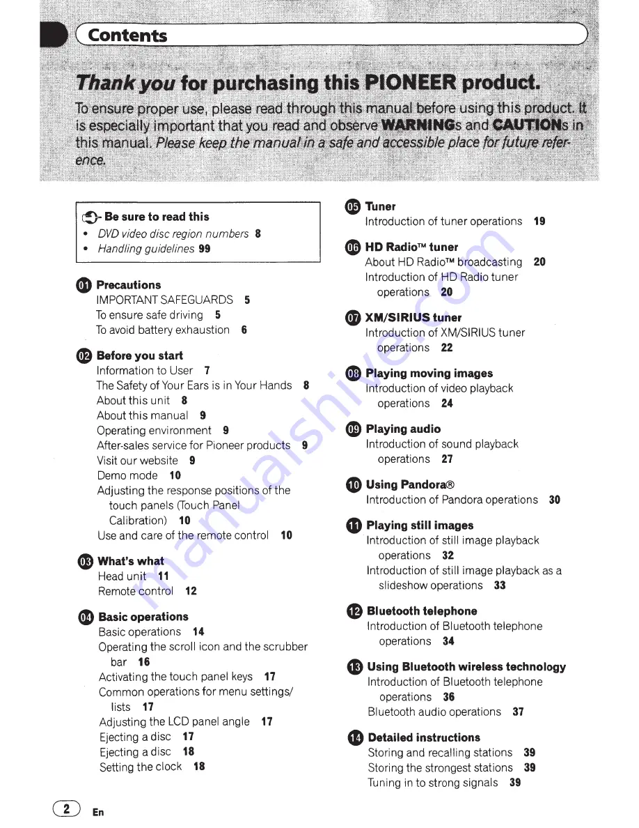 Pioneer AVH-P1400DVD Owner'S Manual Download Page 2