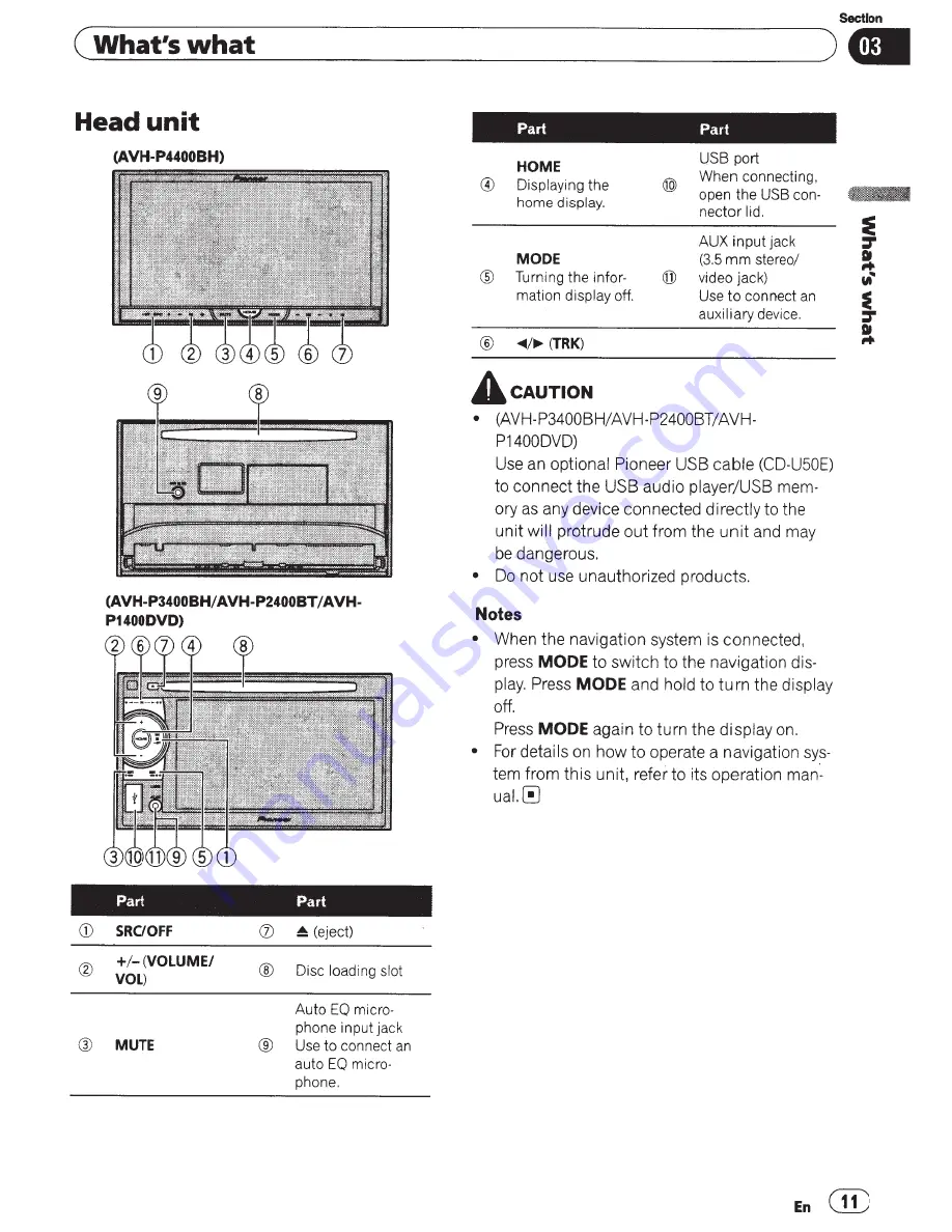 Pioneer AVH-P1400DVD Owner'S Manual Download Page 11