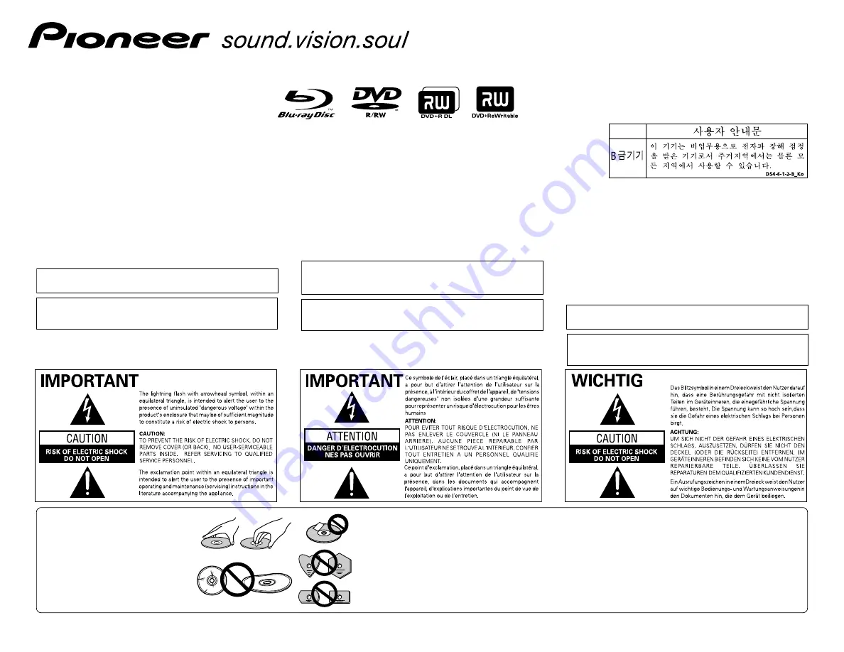 Pioneer BDR-101 Operating Instructions Manual Download Page 1